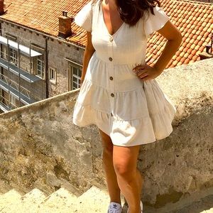 Princess Polly Linen Mini Dress, Beige, US 8